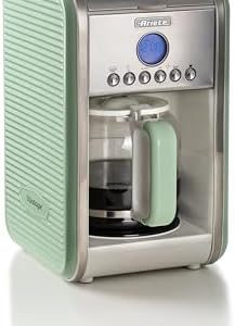Ariete Vintage 1342 Retro Americano-Kaffeemaschine, Hartglaskaraffe, bis zu 12 Tassen, 24-Stunden-Timer, Auto-Abschaltung, Anti-Drip-Funktion, beheizte Platte, 1,5 L Fassungsvermögen, 2000 W, Grün