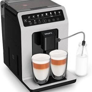 Krups Evidence ECOdesign Kaffeevollautomat mit Milchschlauch, 8 Getränke, 2-Tassen-Funktion, Recyceltes Material, Kaffeemaschine, Weiß/Schiefer, EA897A10