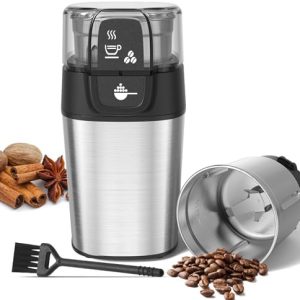 OMISOON Kaffeemühle Elektrisch 200W, Gewürzmühle mit Abnehmbarer Edelstahlbehälter, Füllmenge 70 g, Elektrische kaffeemühle für kaffeebohnen, Nüsse, Gewürze,Getreide