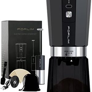 FORLIM Kabellose Tragbares Kaffeemühle Elektrisch Kegelmahlwerk, Kleine Auto Coffee Grinder für Kaffeebohnen, 2 X 800mAh Akku USB Wiederaufladbar, mit Multi Grind-Einstellungen, 50 g mit Reisetasche