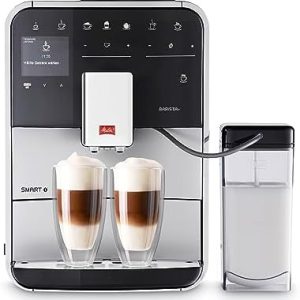 Melitta Caffeo Barista T Smart - Kaffeevollautomat mit Milchsystem, Kaffeemaschine mit Mahlwerk, für z. B. Cappuccino oder Espresso, App Steuerung möglich, silber/schwarz