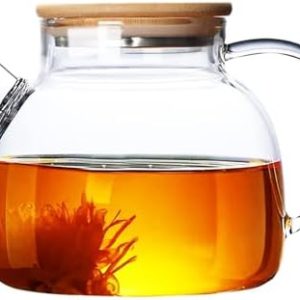 LeKuni Teekanne Glas 1L Mit Siebeinsatz, Teetasse Mit Deckel Und Sieb, Borosilikatglas Teebereiter Für Tee, Fruchttee, Duftender, Teebeutel, Heiße Und Kalte Getränke