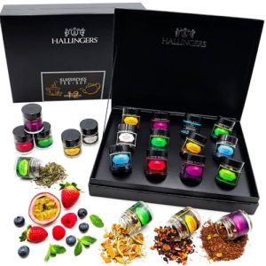 Hallingers Klassisches Tee-Set - 12 Sorten Tee Geschenkset mit Organizer, vegan & glutenfrei in Schraubgläsern (Set) - Muttertagsgeschenk & Geschenkideen zum Vatertag | Genesung Glückwünsche Neues Zuh