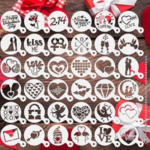 JULBEAR Valentinstag Kaffee Schablonen, 36 Stück Kaffeezubehör Cappuccino Schablonen Tortenschablone Kaffee Dekorieren Schablonen Kuchen Schablonen Backen Vorlagen für Valentinstag Party Dekor